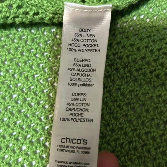 Vintage Neon Green Zenergy by Chico's Linen/Cotton Crocheted Hooded Jacket - Picture 8 of 10